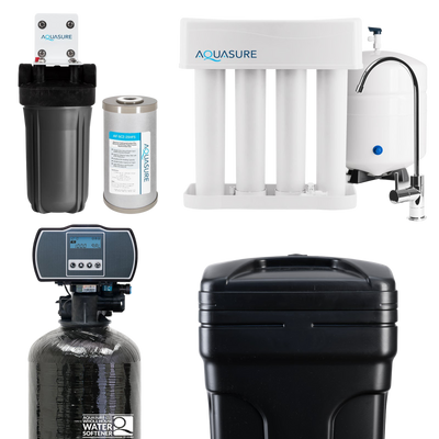 Aquasure AS-WHF32D Whole House Filtration with 32,000 Grain Water Softener Reverse Osmosis System and Sediment-GAC Pre-filter Bundle New