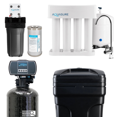 Aquasure AS-WHF48D Whole House Filtration with 48,000 Grain Water Softener Reverse Osmosis System and Sediment-GAC Pre-filter Bundle New