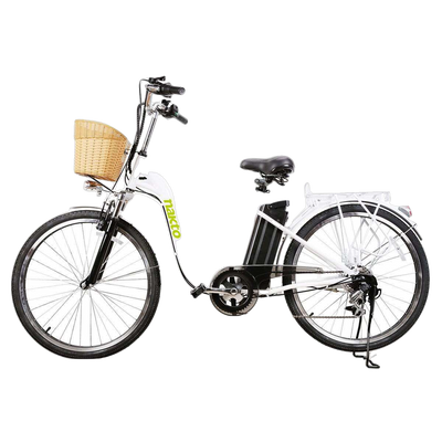 NAKTO 26 inch 250W Motor with Peak 350W 19 MPH Camel Electric Bicycle 6 Speed E-Bike 36V Lithium Battery Female/Young Adult White New