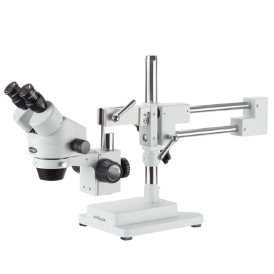 Amscope SM-4B 7X - 45X Binocular Stereo Zoom Microscope with Double Arm Boom Stand New