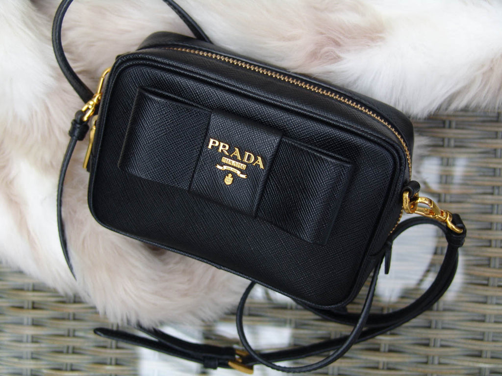Prada Black Saffiano Fiocco Bow Camera Bag – My Haute