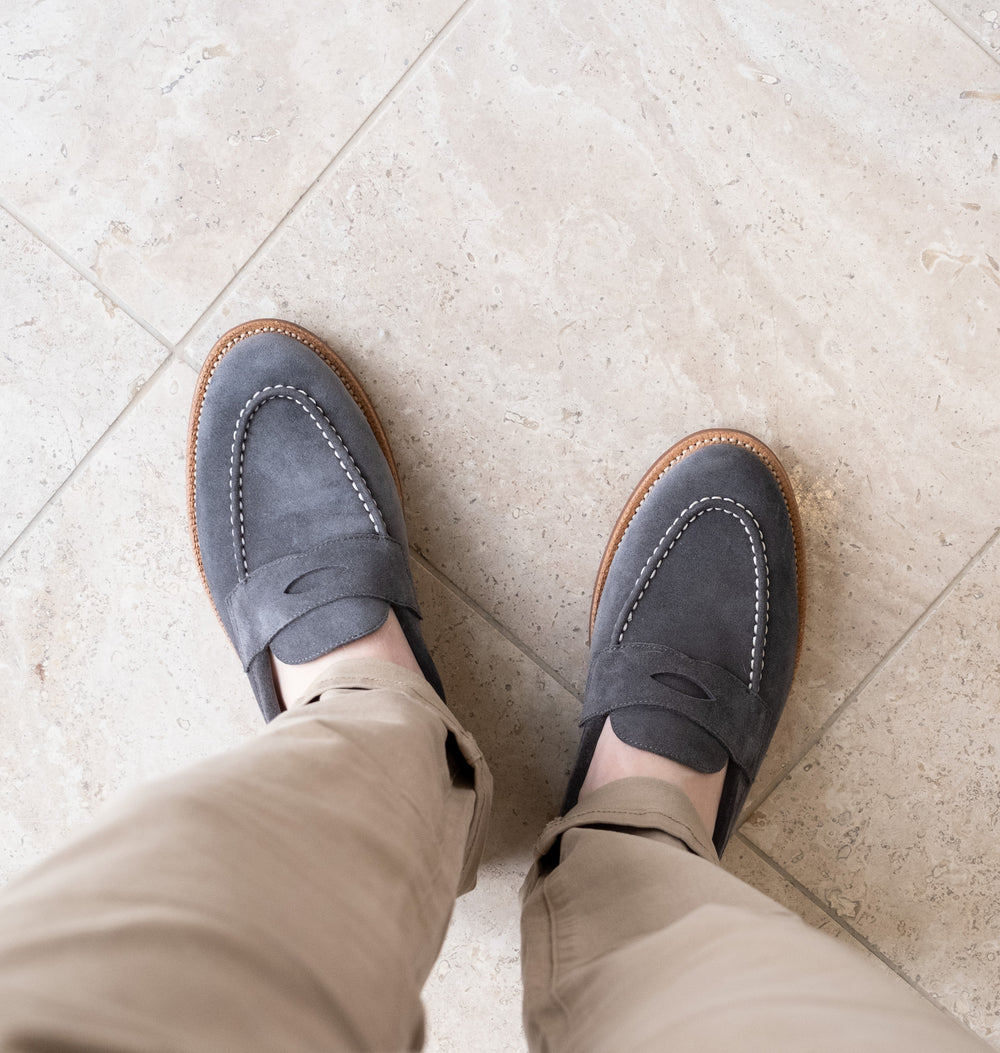 stone suede loafers