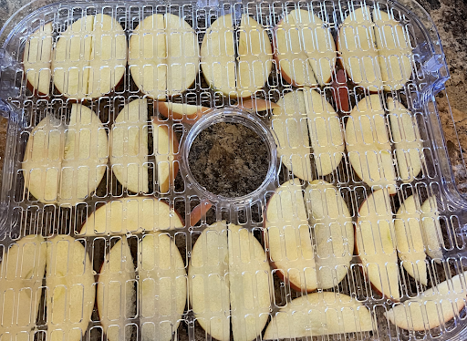 Pommes déshydratées sur un plateau