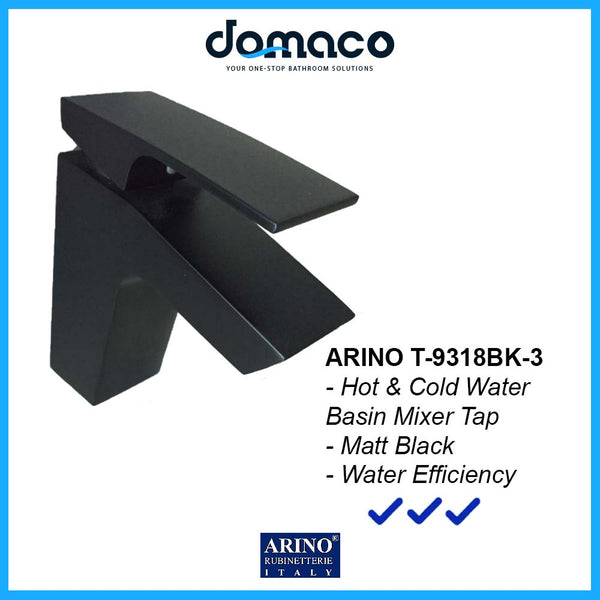 Arino T-9318BK-3 Matt Black Basin Mixer Tap domaco.com.sg