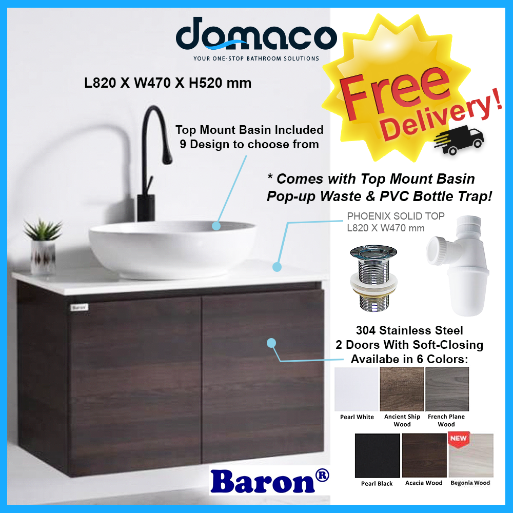 Baron A108-ST Stainless Steel Basin Cabinet With Phoenix Stone Solid Top domaco.com.sg