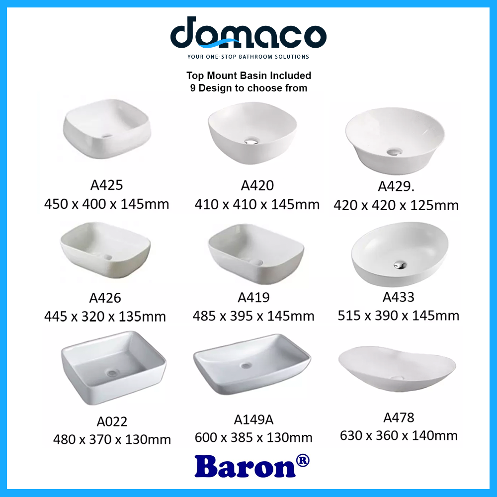 Baron A107-ST Stainless Steel Basin Cabinet With Phoenix Stone Solid Top domaco.com.sg