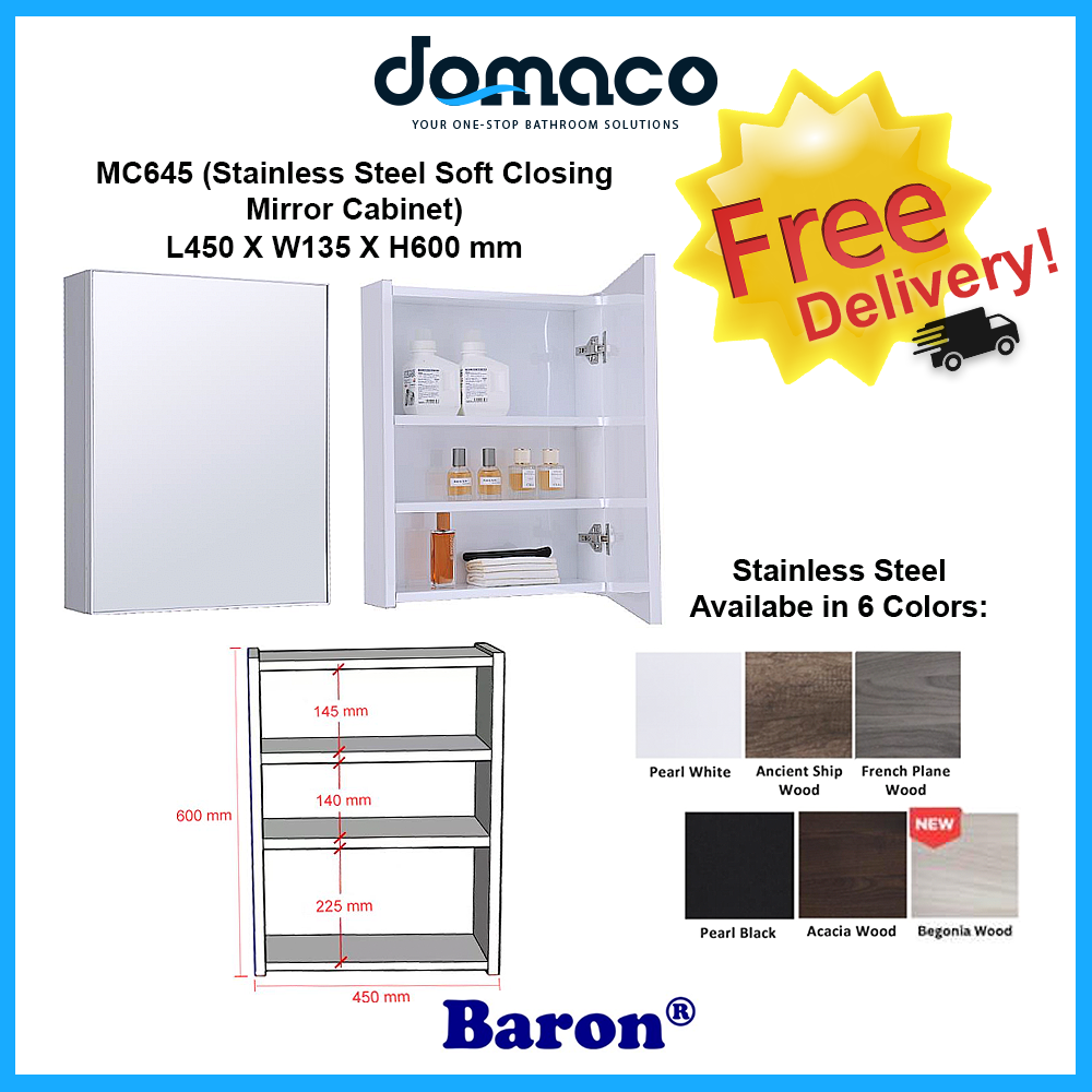 Baron Stainless Steel Mirror Cabinet MC645 and Side Cabinet MC200 domaco.com.sg