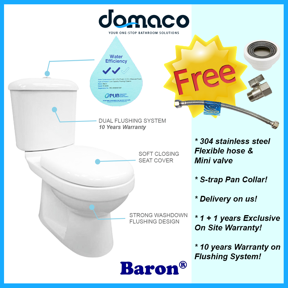 Baron W203A 2-Piece Toilet Bowl  (12800)<br>*Contact us for best price - Domaco