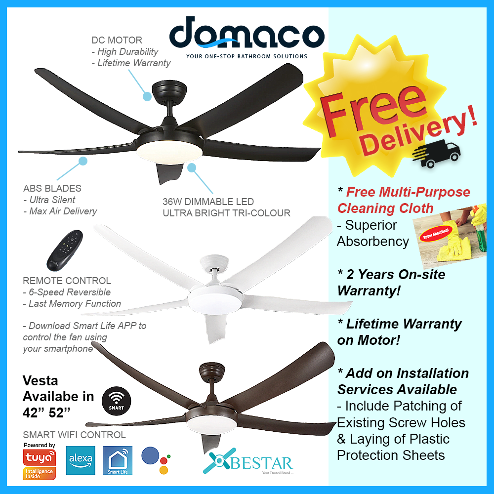Bestar Vesta DC Ceiling Fan With 36W Dimmable 3 Tone LED Light Kit And Smart Wifi Control