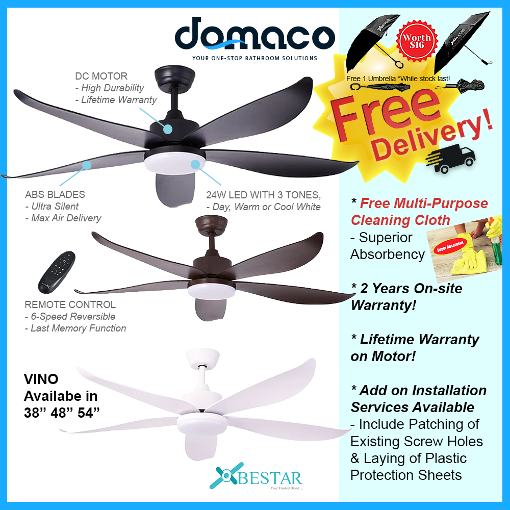 Bestar Vino DC Ceiling Fan With 24W 3 Tone LED Light Kit And Remote domaco.com.sg