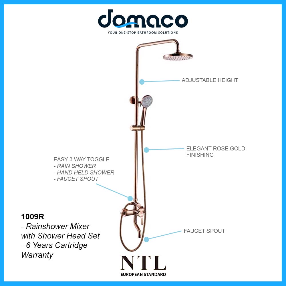 NTL Rain Shower Mixer with Hand Shower Head Set 1009R Rose Gold