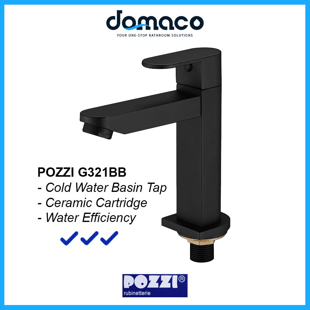 Pozzi G321BB Matt Black Basin Tap domaco.com.sg