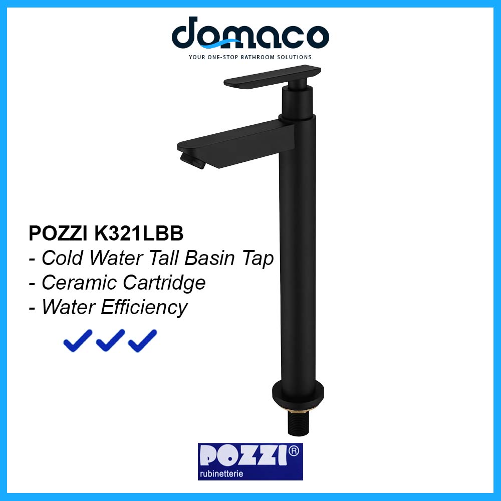 Pozzi K321LBB Matt Black Tall Basin Tap domaco.com.sg