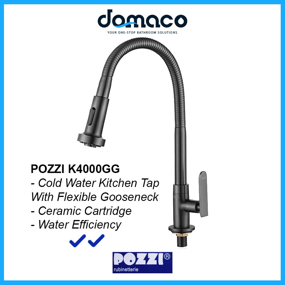 Pozzi K4000GG Gun Grey With Flexible Gooseneck Kitchen Sink Tap domaco.com.sg