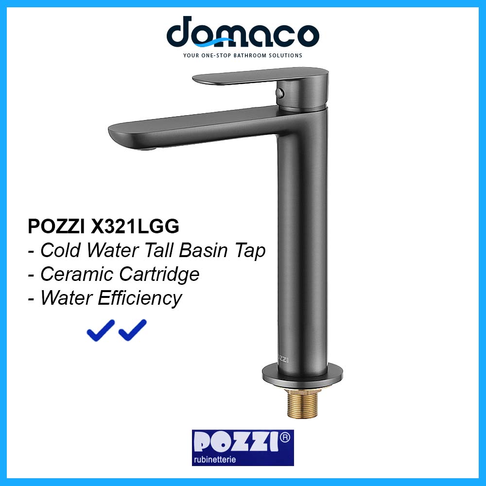 Pozzi X321LGG Gun Grey Tall Basin Tap domaco.com.sg