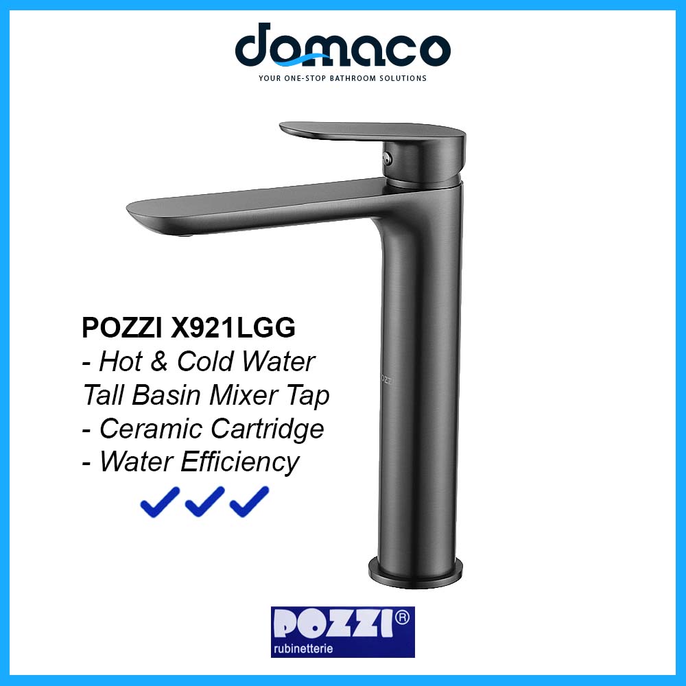 Pozzi X921LGG Gun Grey Tall Basin Mixer Tap domaco.com.sg