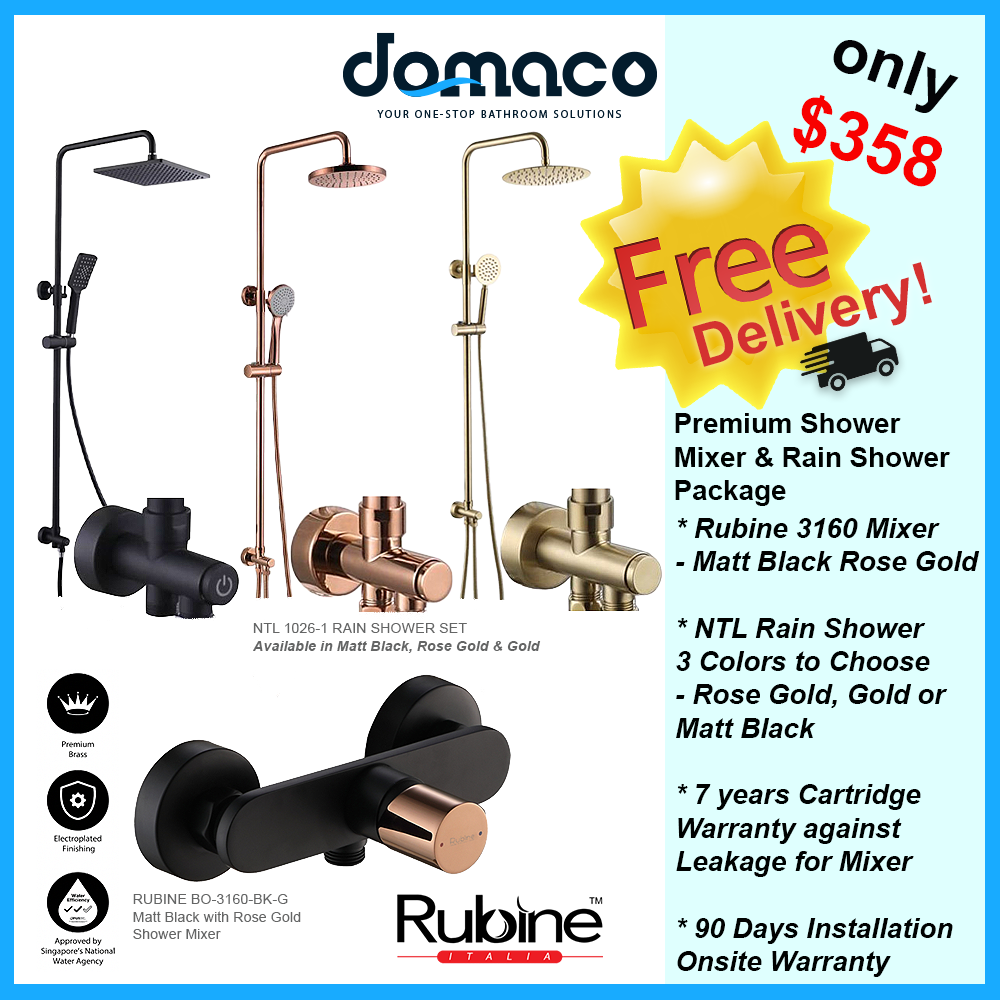 Premium Shower Mixer and Rain Shower Set Package domaco.com.sg