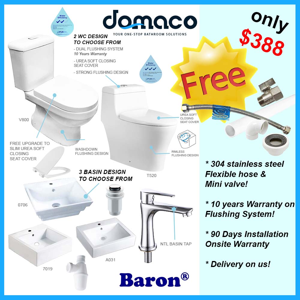 Premium Package Toilet Bowl and Basin - Domaco.com.sg