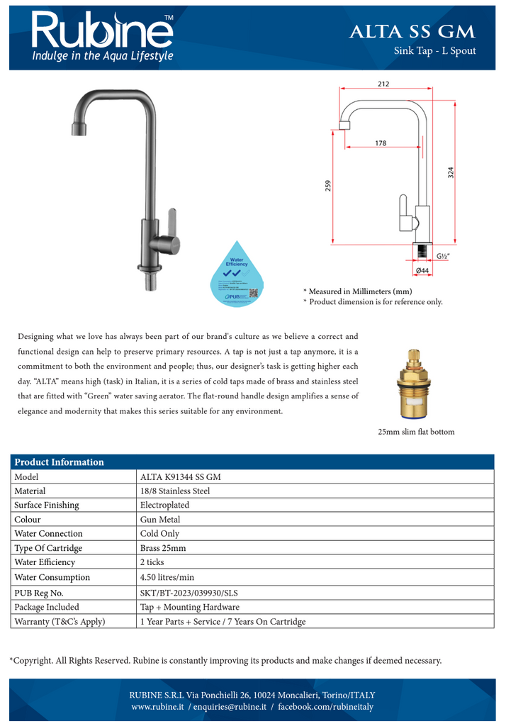 Rubine Alta K91344 SS Stainless Steel Kitchen Tap domaco.com.sg