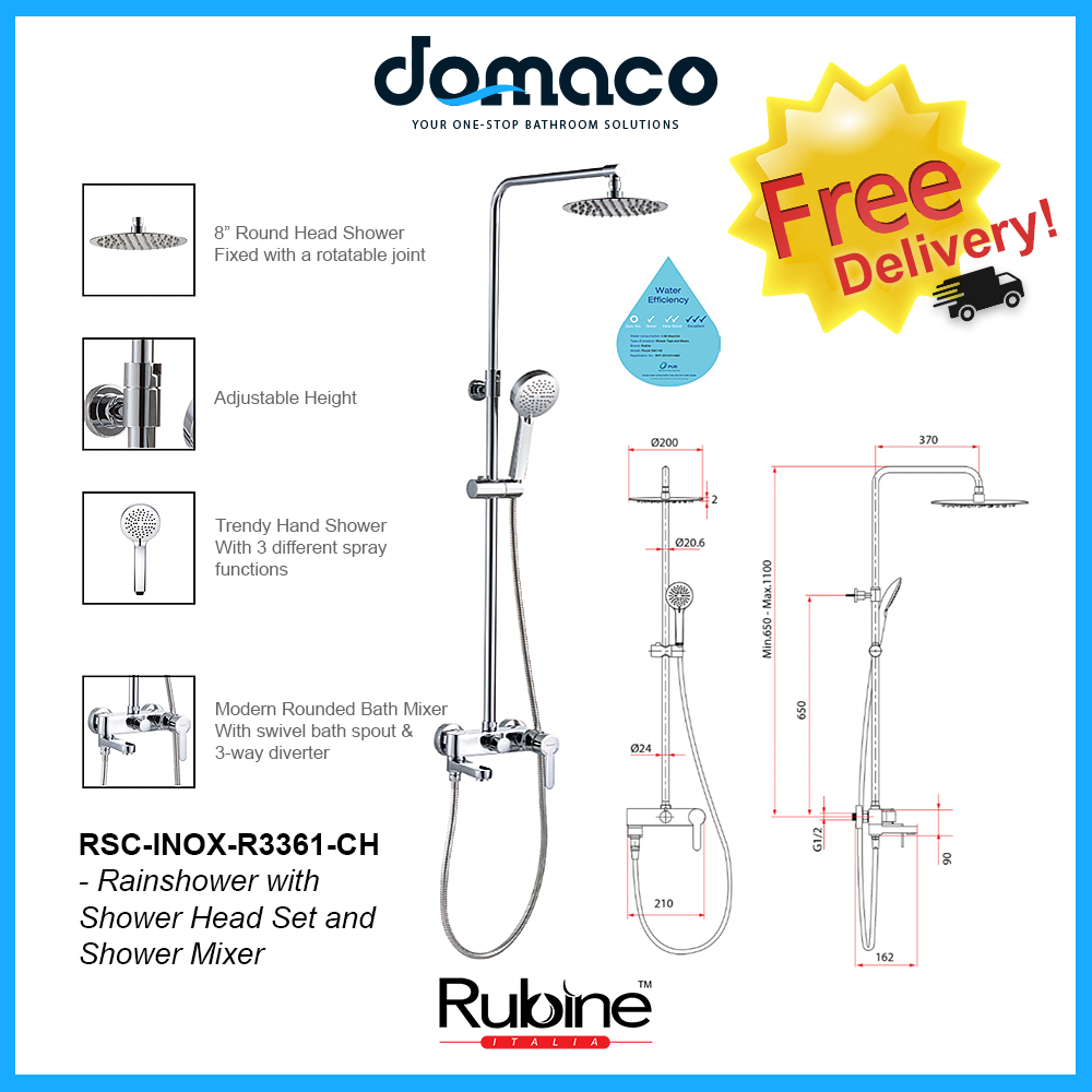 707 Storage Heater with Rubine Round Rain Shower and Shower Mixer Package - 25L domaco.com.sg