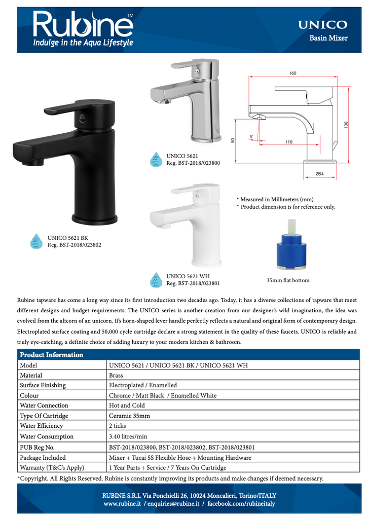 Rubine Unico 5621 Mixer Basin Tap domaco.com.sg