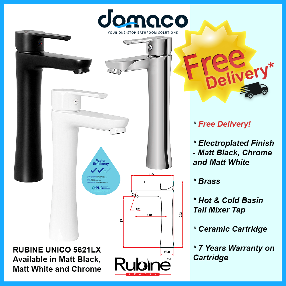 Rubine Unico 5621LX Tall Mixer Basin Tap domaco.com.sg