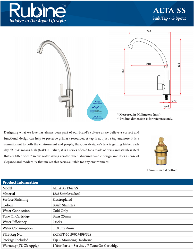 Rubine Alta K91342 SS Kitchen Tap domaco.com.sg