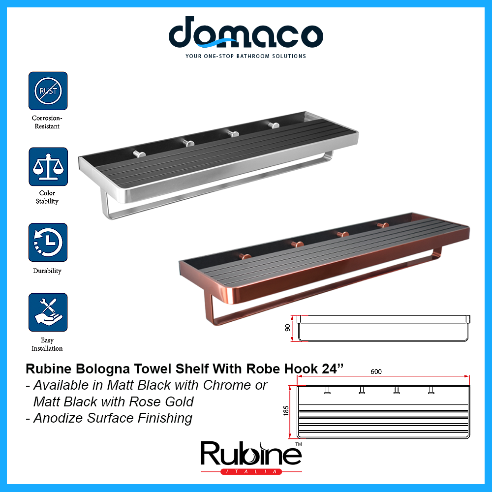 Rubine Bologna BO-3112 Towel Rack with Robe Hook domaco.com.sg