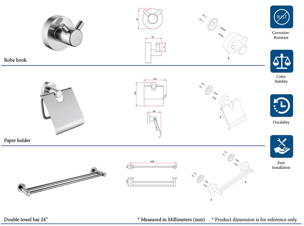 Rubine Globe GE-5200-3 Chrome 3 Piece Bathroom Accessories Set domaco.com.sg