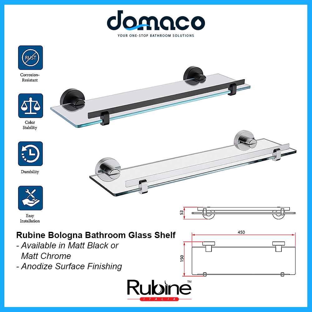 Rubine Globe GE-5203 Bathroom Glass Shelf domaco.com.sg