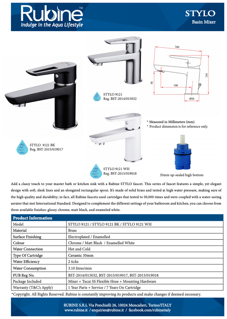 Rubine Stylo 9121 Basin Mixer Tap domaco.com.sg