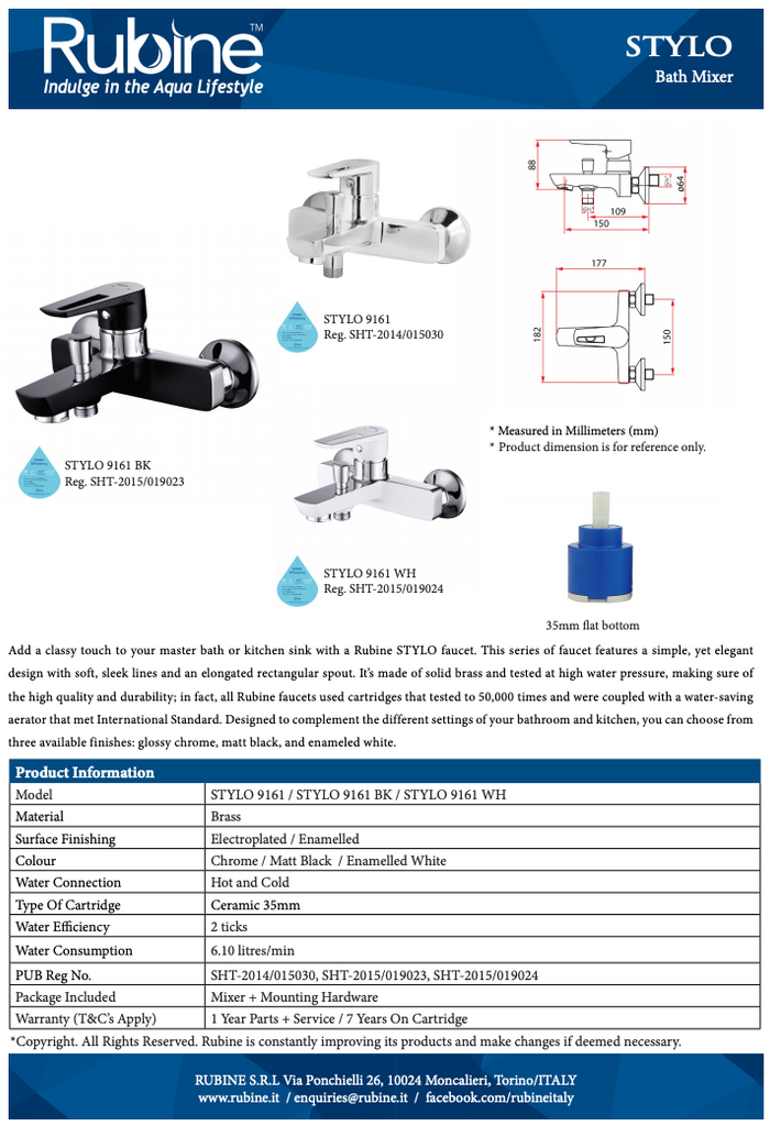 Rubine Stylo 9161 Shower Mixer Tap domaco.com.sg