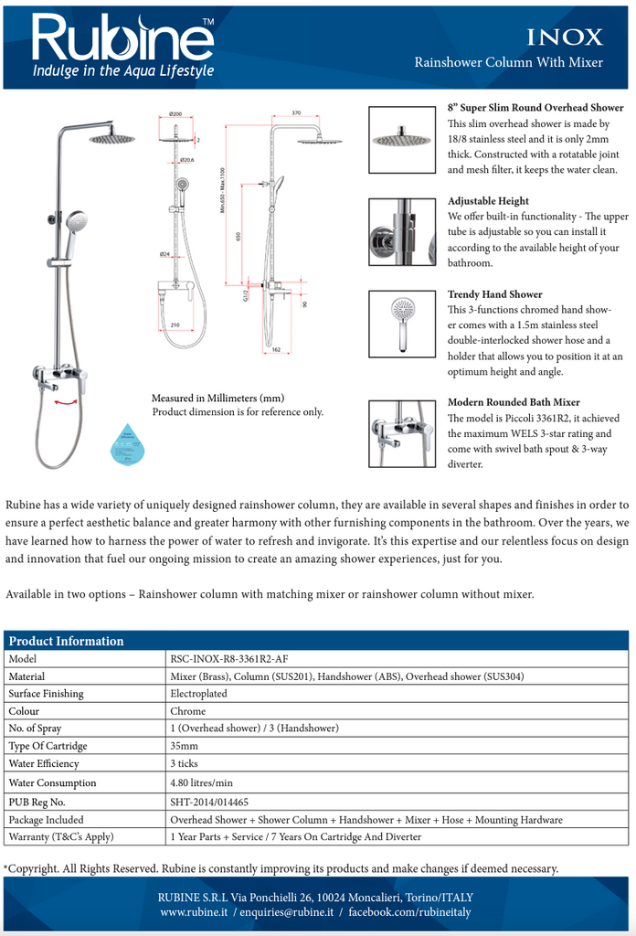 707 Storage Heater with Rubine Round Rain Shower and Shower Mixer Package - 35L domaco.com.sg