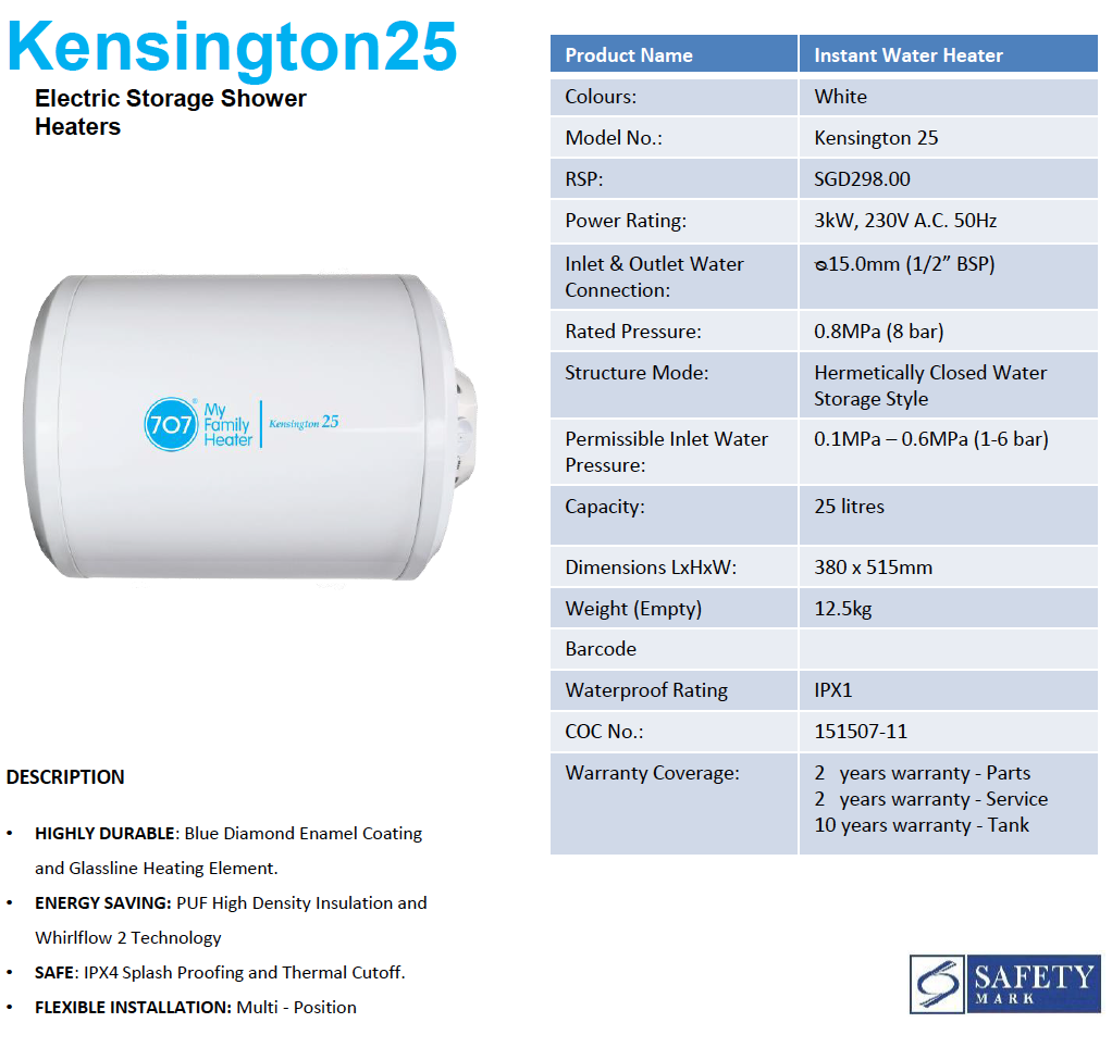 707 Kensington Storage Heater 25L domaco.com.sg