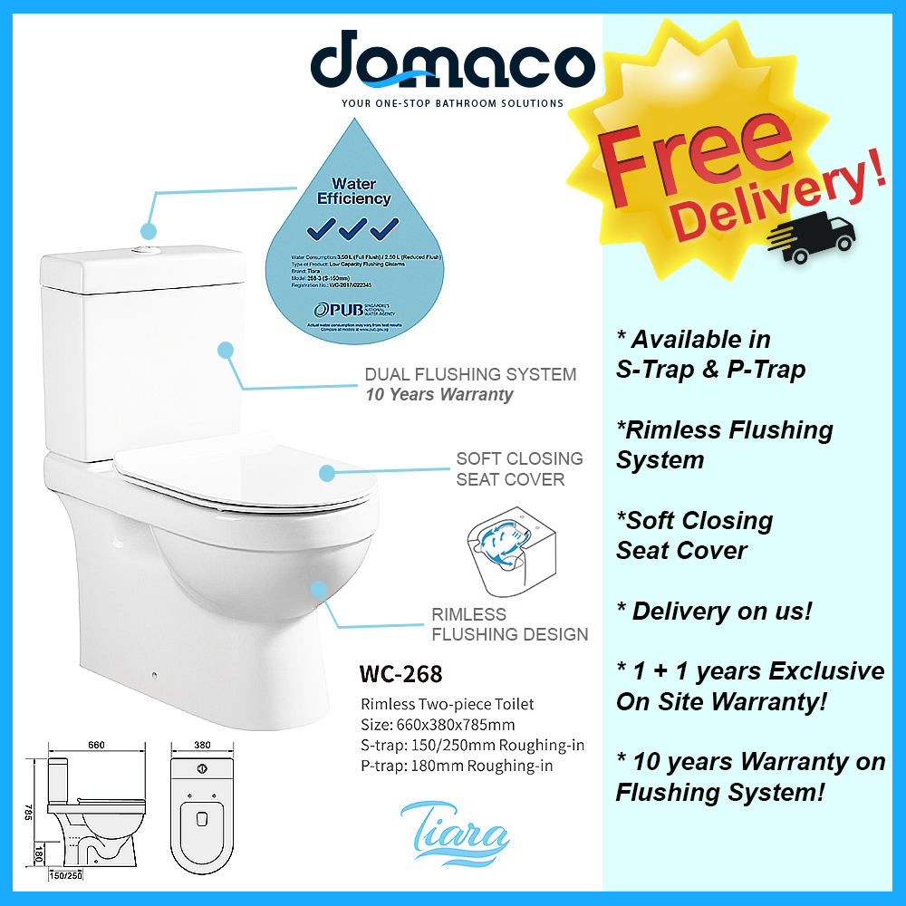 Tiara 268 2-Piece Toilet Bowl domaco.com.sg