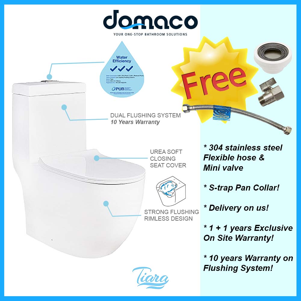 Tiara 538 1-Piece Toilet Bowl domaco.com.sg