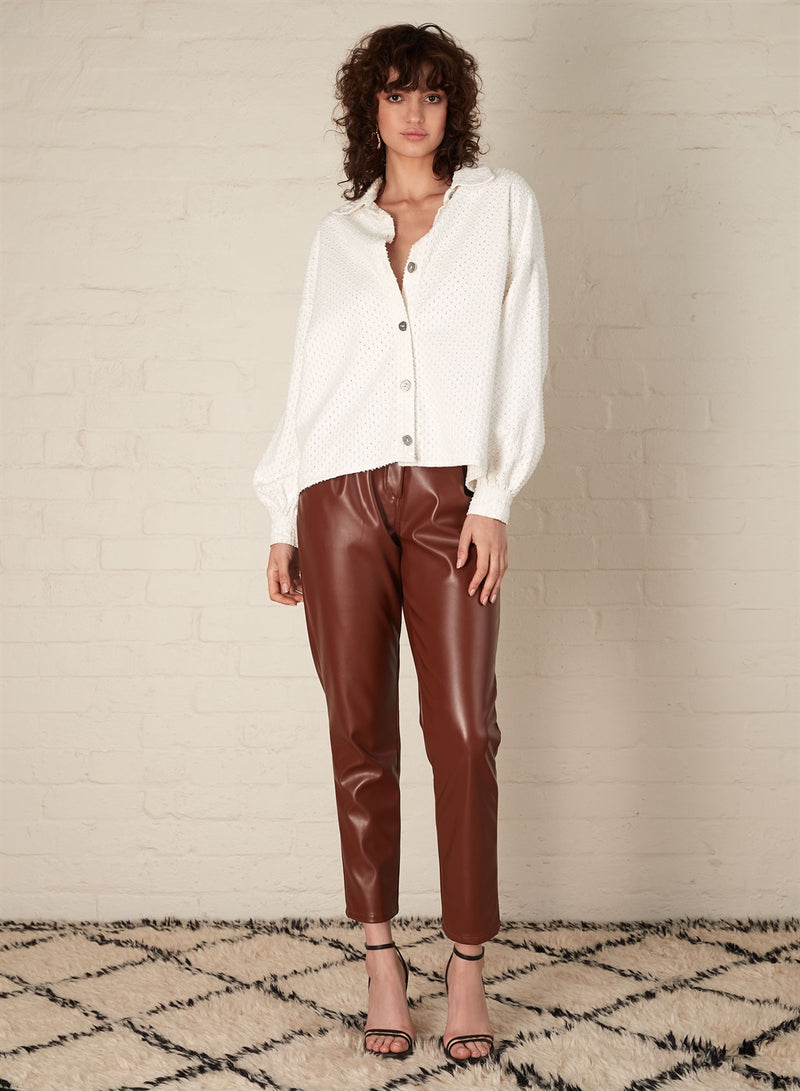 River Island faux leather snakeprint straight cut trousers in brown  ASOS