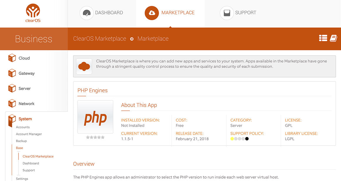  PHP  Engines App  Now Live in the ClearOS Marketplace 