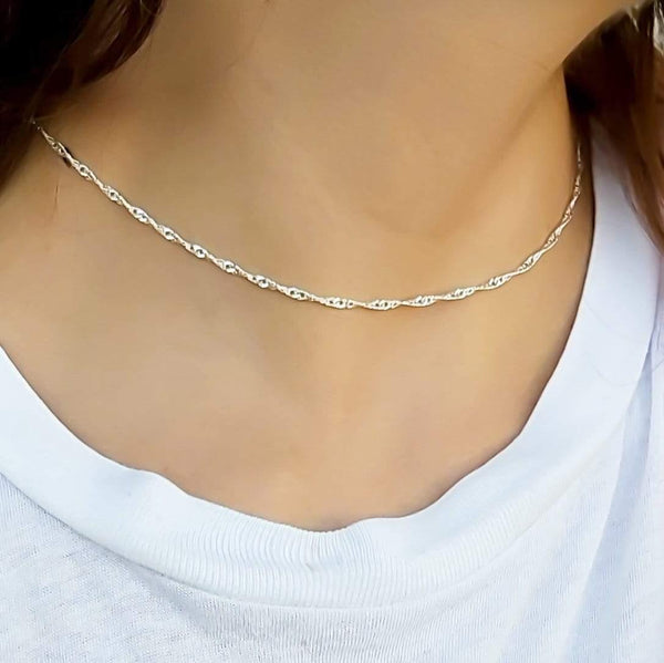 Sterling Silver Choker, Lace Chain Choker Necklace for Women