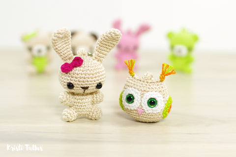 Amigurumi bunny and owl keychain