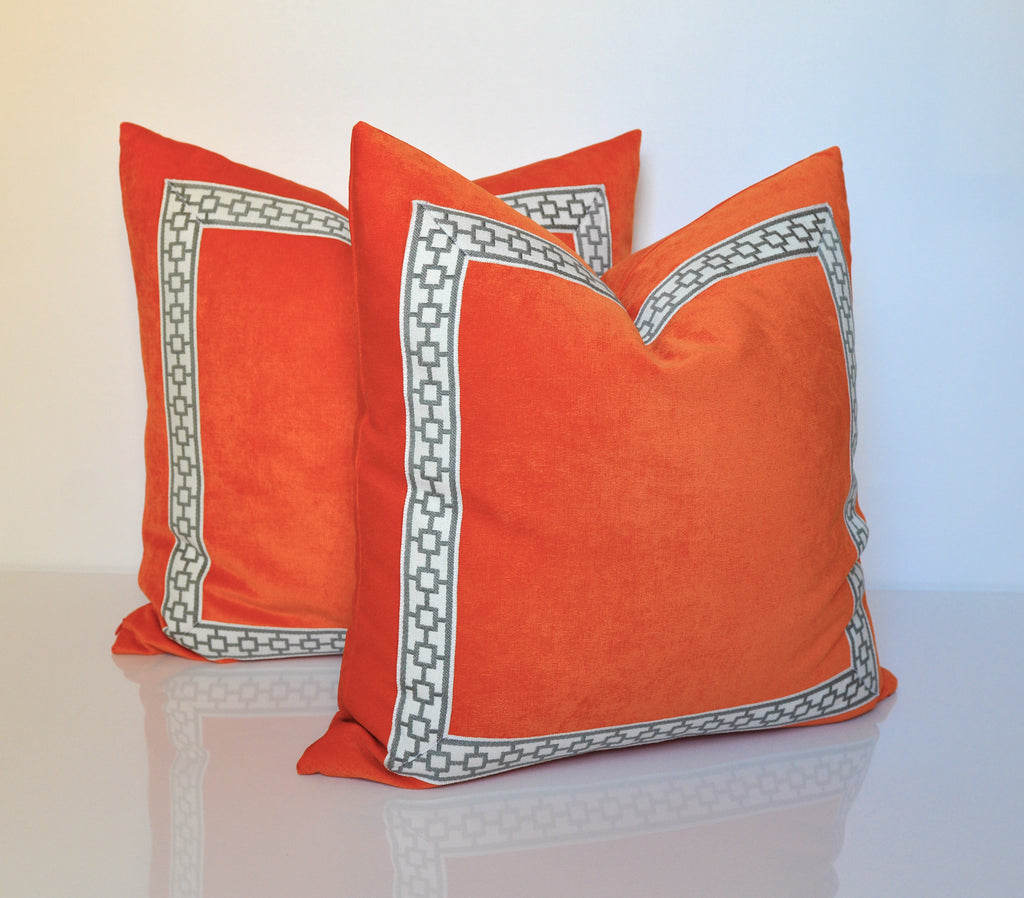 Orange Throw Pillow  Velvet  Pillow  Cover White Throw 