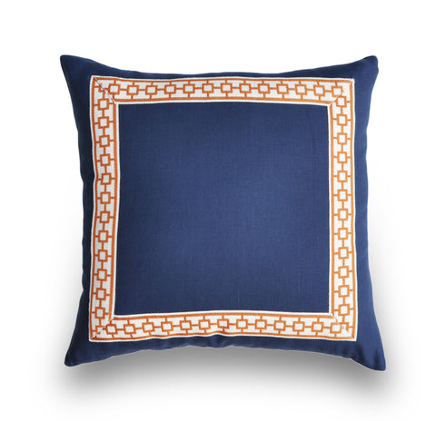 navy blue and orange pillows