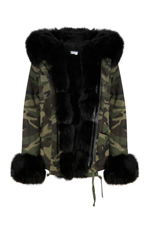 camouflage parka with fur hood