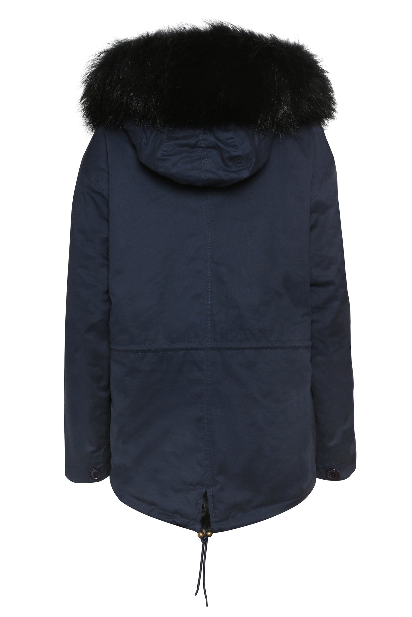 navy blue parka with fur hood