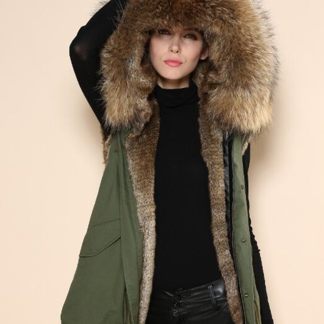 womens gilet with fur hood