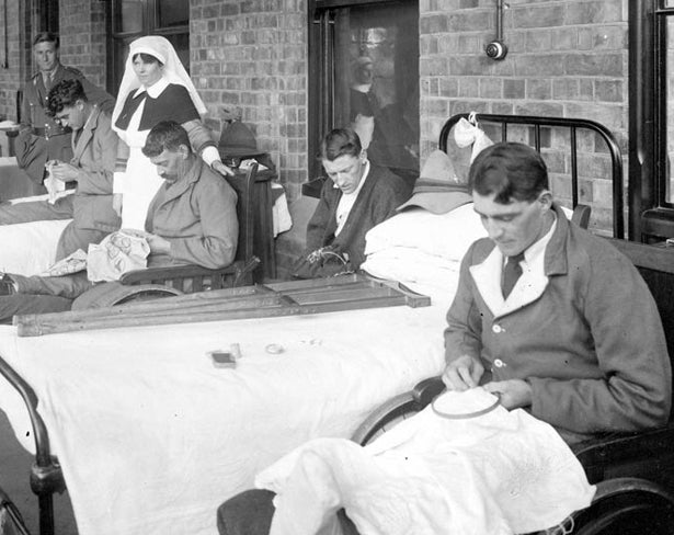 First World War veterans embroidering as therapy