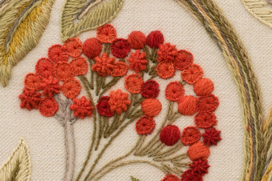 Crewel Work Embroidery Kit pomegranates and Rowan -   Crewel  embroidery patterns, Crewel embroidery tutorial, Embroidery kits