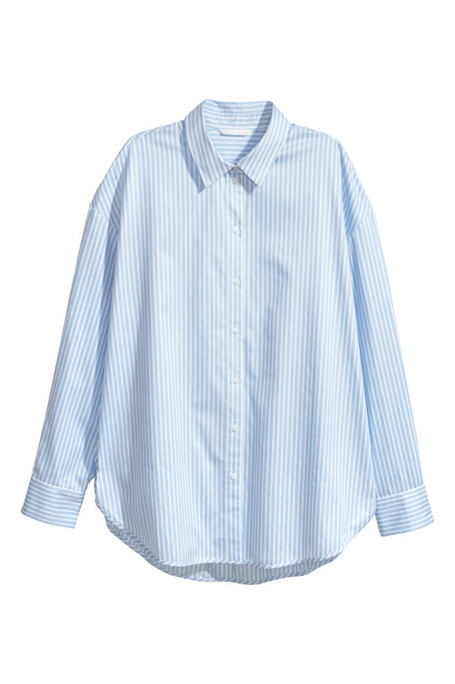 H&M 1522/1 Women Cotton Longsleeve Shirt Light blue/White striped-SHG ...