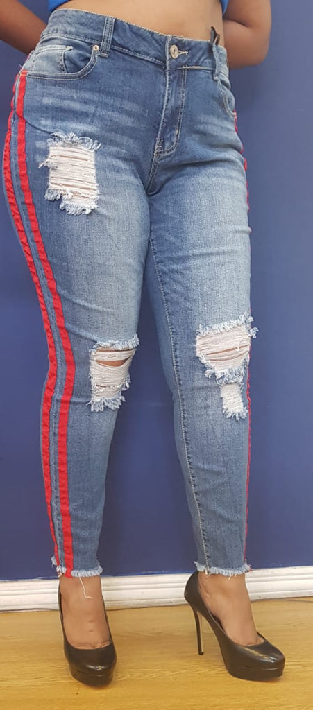 womens jeans with red stripe