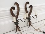 A Pair of 1930's Gilt Metal French Sconces in Plume Design